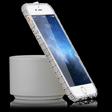 Серебряный металлический бампер со стразами для iPhone 7 Plus